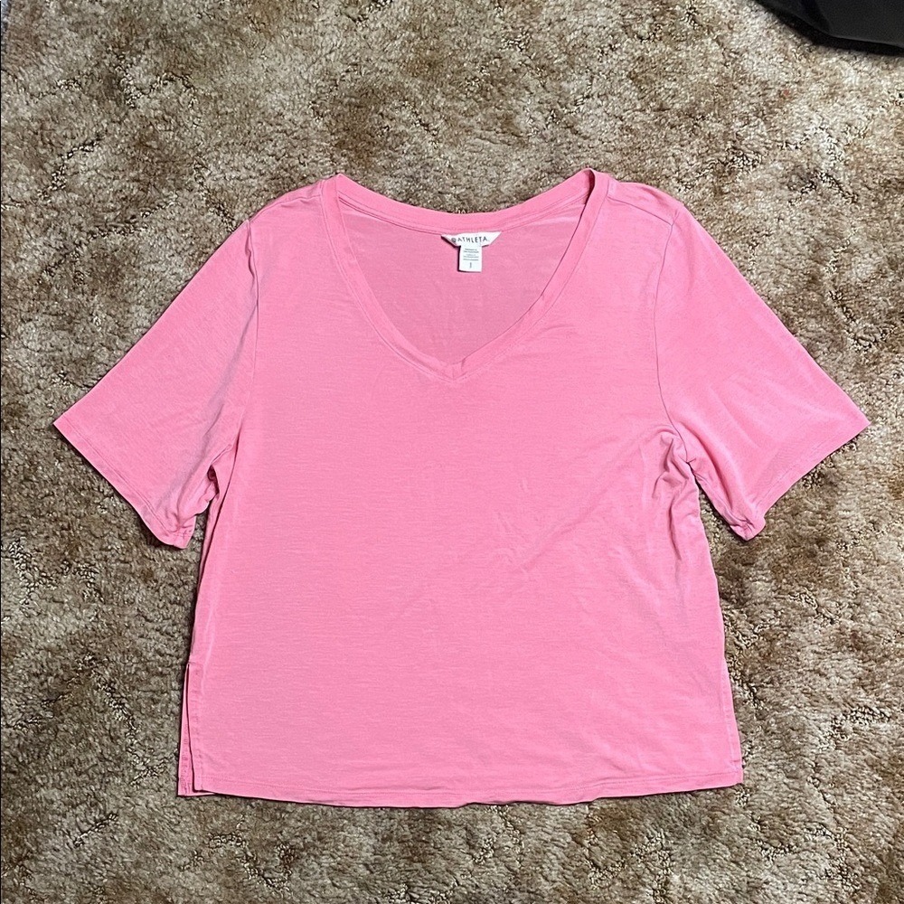 Athleta nighttime bliss sleep tee pink v-neck Size Small short sleeve